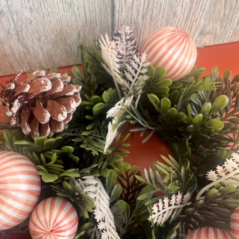 8 InchChristmas Candle Ring Wreath Pinecones Red Fruit Peppermint Baubles MCM